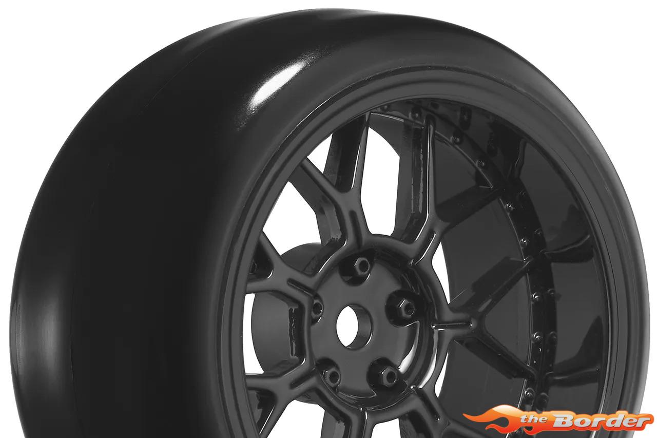 LouiseRC Drift Tyres - 14-Spoke Black Wheels 12mm Hex (Removable Offset) LR-LNHA566T