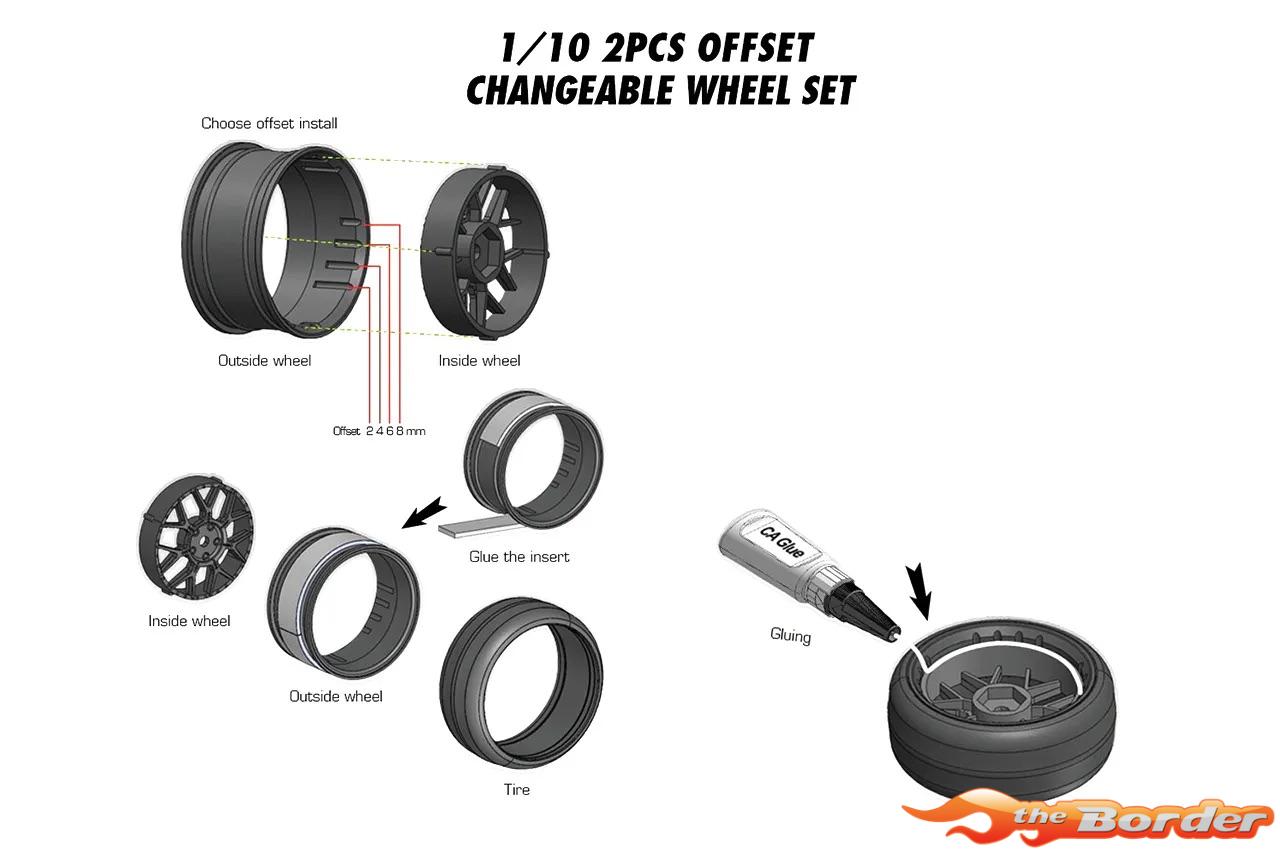 LouiseRC Drift Tyres - 5-Spoke Black Wheels 12mm Hex (Removable Offset) LR-LNHA565T - Afbeelding 5
