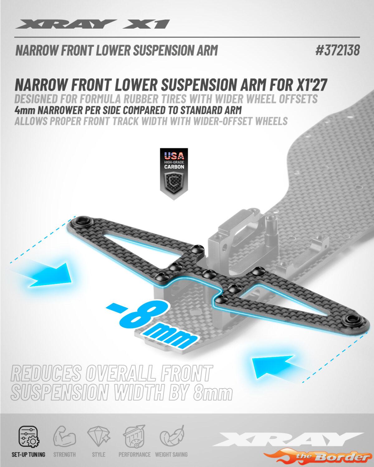 XRAY X1 Carbon Lower 3S Suspension Arm Plate - Narrow 372138 - Afbeelding 2