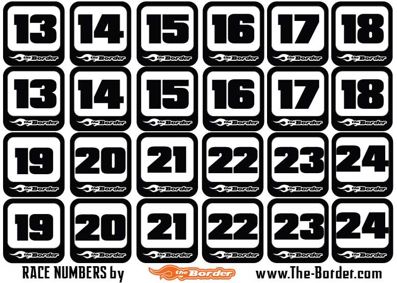 The Border Race Numbers Decal Sheet 13-24 BRPD1500-2