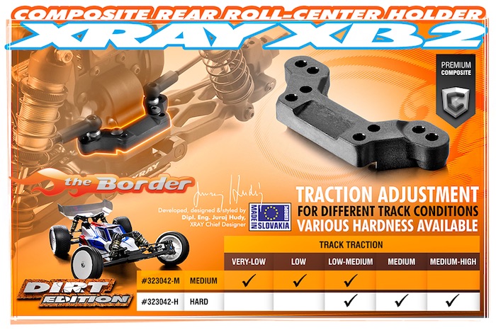 XRAY XB2 Composite Rear Roll-Center Holder - Dirt Edition - Hard 323042-H